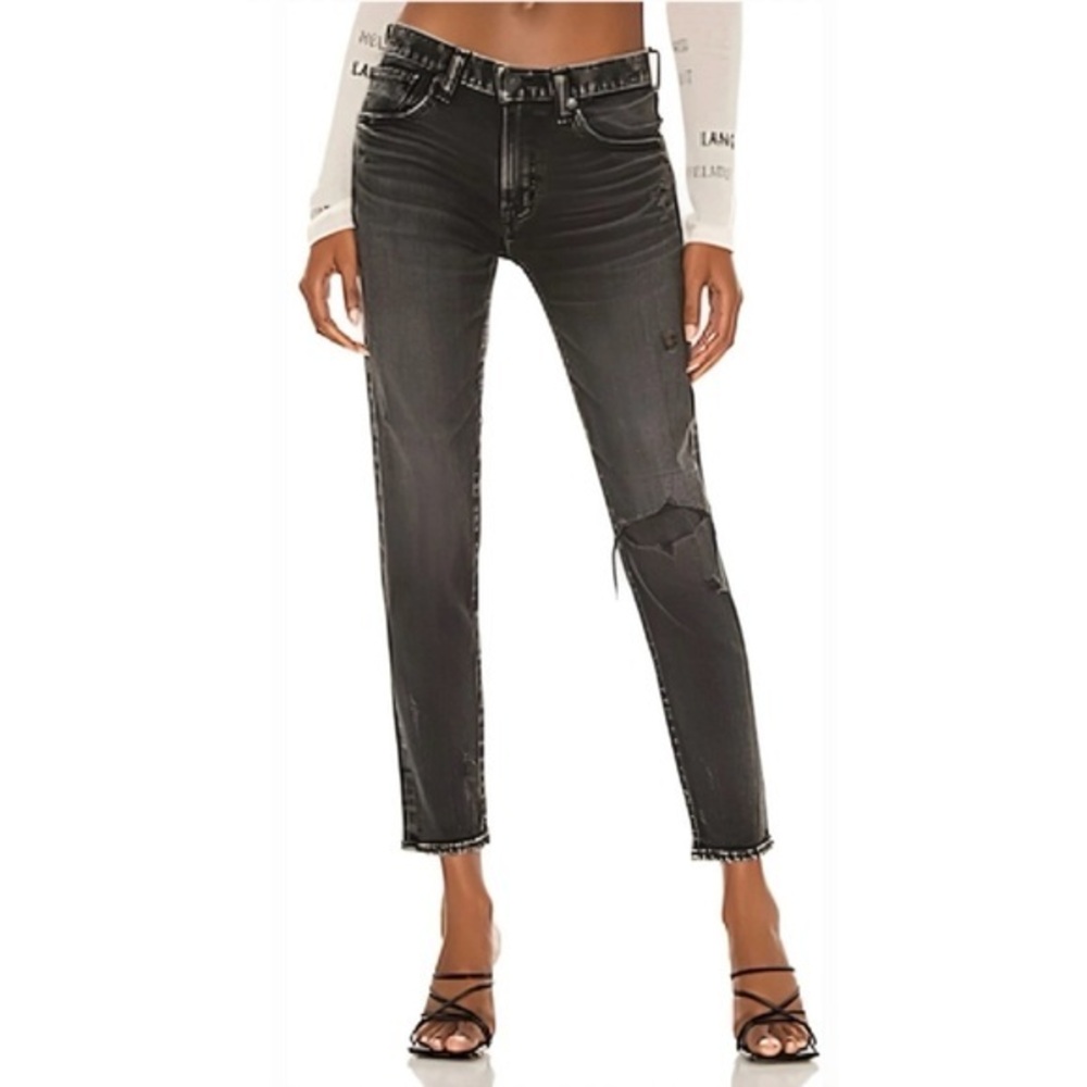 Moussy Lenwood Skinny Black Distressed Dark Wash Jean Mid Rise Womens Size 27